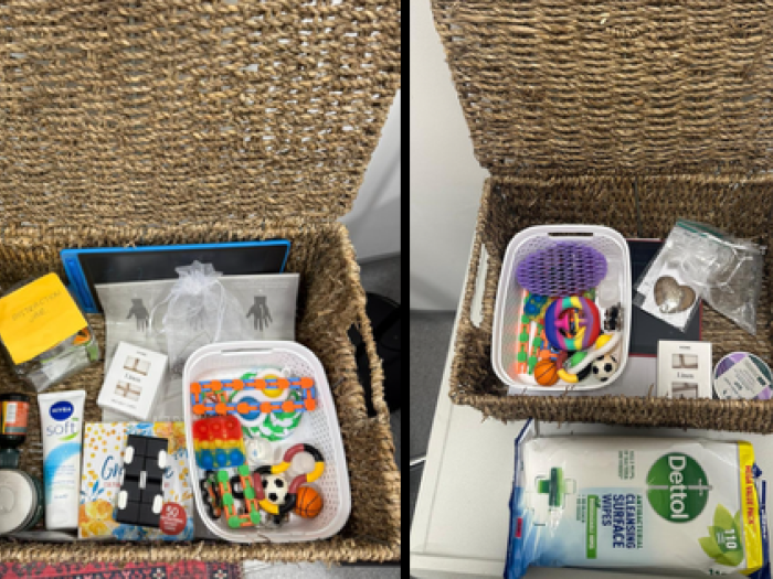 Image of two wicker baskets filled with sensory products