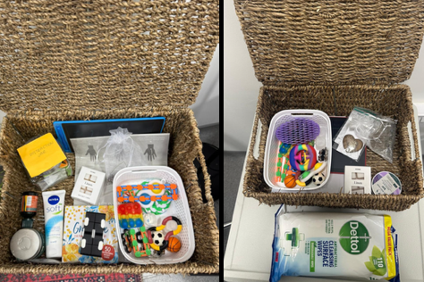 Image of two wicker baskets filled with sensory products